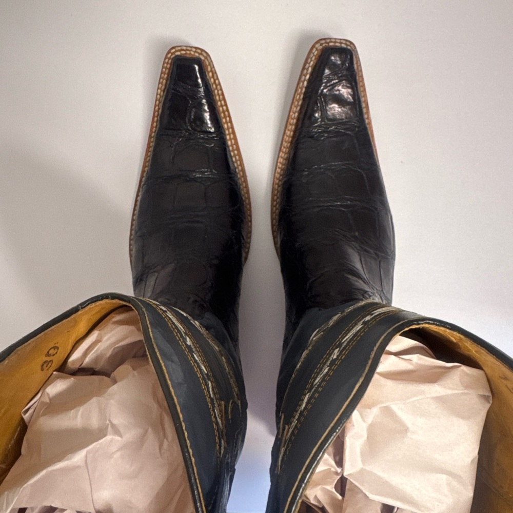 Vintage El Malcreado Western Cowboy Leather Alligator Blue Boots Sz 10.5 - Picture 9 of 16